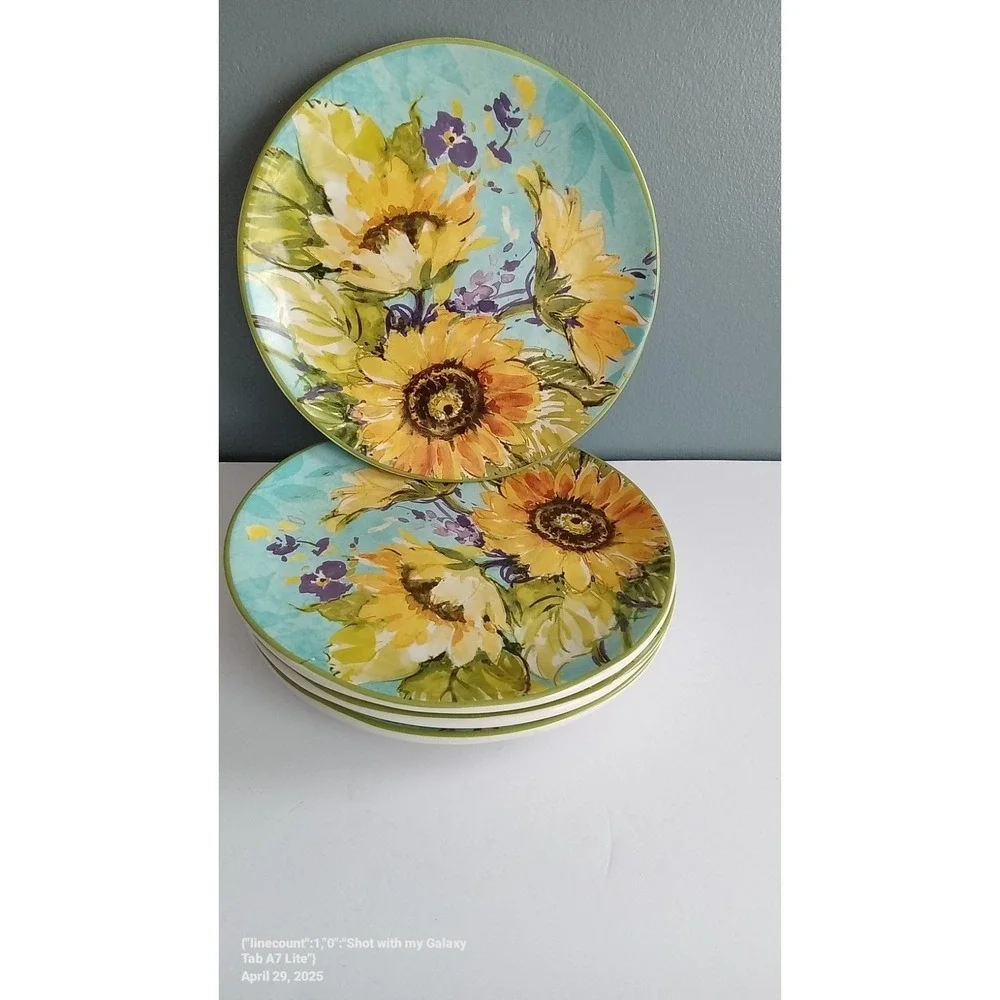 Certified International Sunflower Accent Plates Set of 4 Floral‎